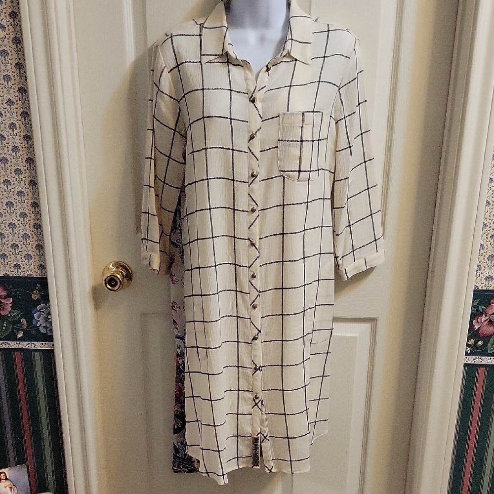 Soft Surroundings Cream and Black Plaid Top